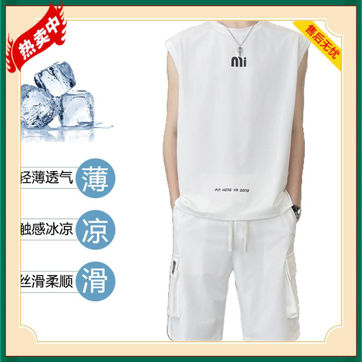 新款夏季男士短袖时尚短裤休闲运动套装青少年港风帅气潮流冰感装