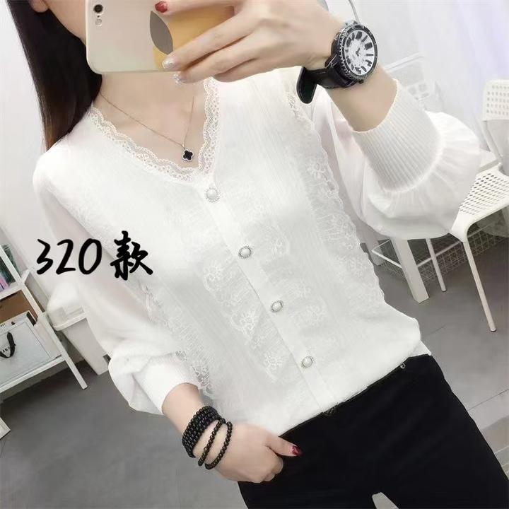2025新款春夏薄款小衫洋气长袖拼接蕾丝雪纺袖上衣时尚宽松女