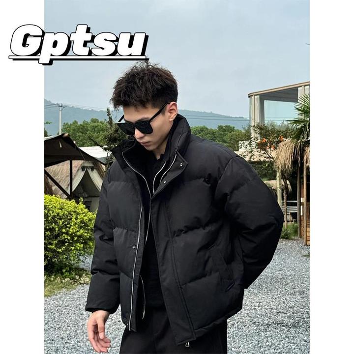 GPTSu假两件短款轻薄服男款冬季韩版加厚保暖棉衣立领面包服外套