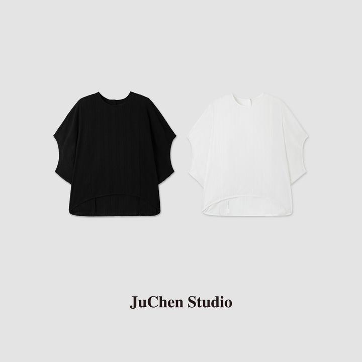 “惬意空间”立裁蝙蝠袖斗篷提花肌理落肩豆腐块衬衫SS104012-16