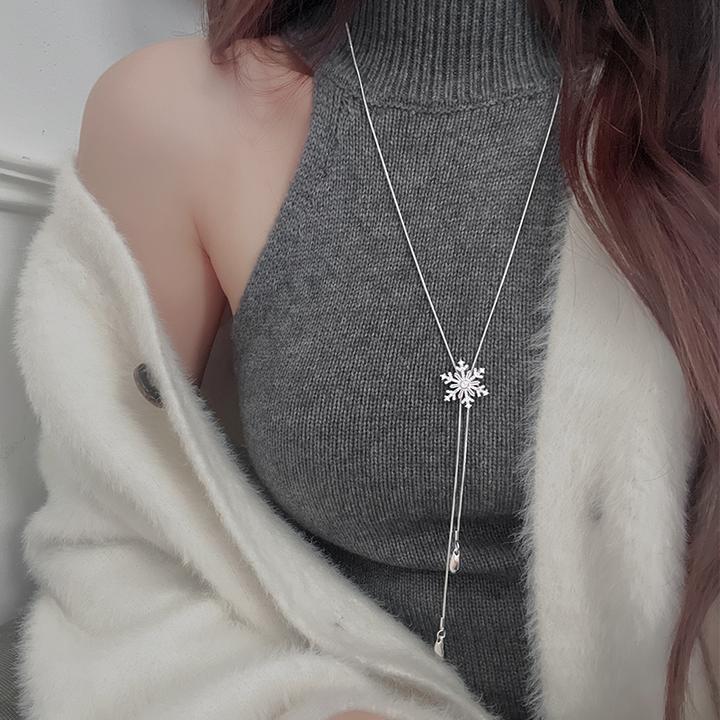 CUOOYINO/初影 铜合金项链 【冬日雪花】长款百搭简约女毛衣链 项链
