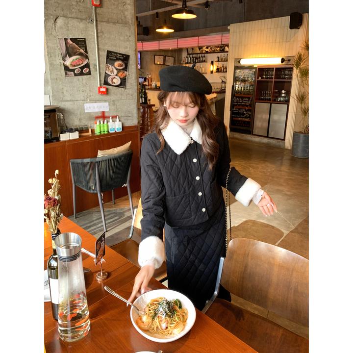 切糕自制【半眠学姐】小个子秋冬洋气晚宴显瘦保暖夹棉小香风套装女