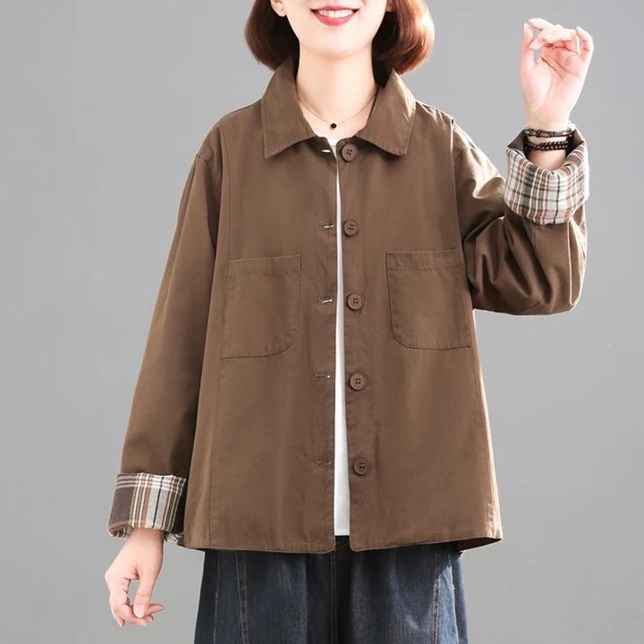 2025春秋新款大码遮肉减龄时尚休闲外套女士复古百搭翻领衬衫长袖