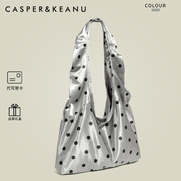 CASPER&KEANU韩系波点缎面单肩包女2025新款小众高级感轻便托特包