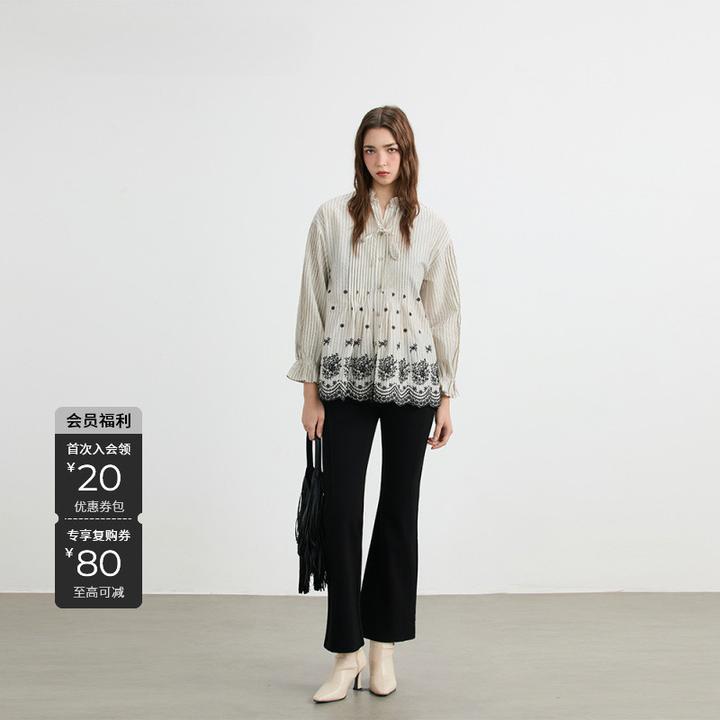 S·DEER圣迪奥舒适透气条纹秋季提花miu系遮肉衬衫衬衣S253Z0512