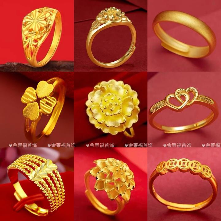 铜合金戒指 时尚金色花朵戒指女士可调节仿真金戒指指环久不掉色