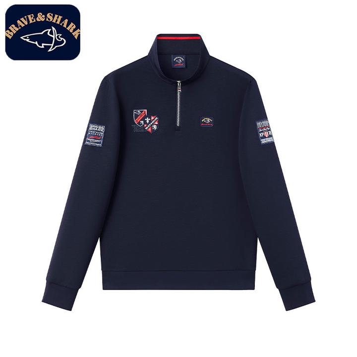 【官方正品】BRAVE&SHARK/勇士鲨鱼卫衣男立领半高领冬季刺绣打底衫