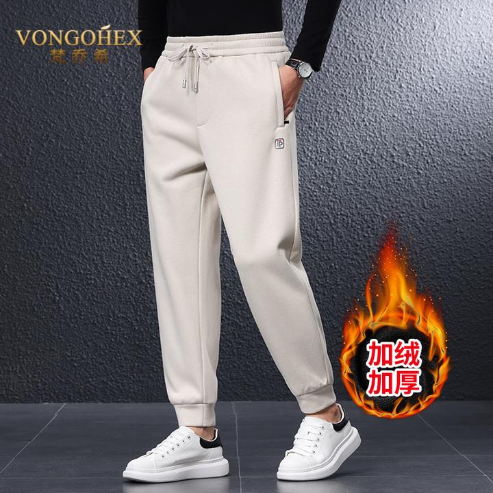 VONGOHEX加绒加厚卫裤男士秋冬款休闲长裤宽松弹力保暖束脚裤子
