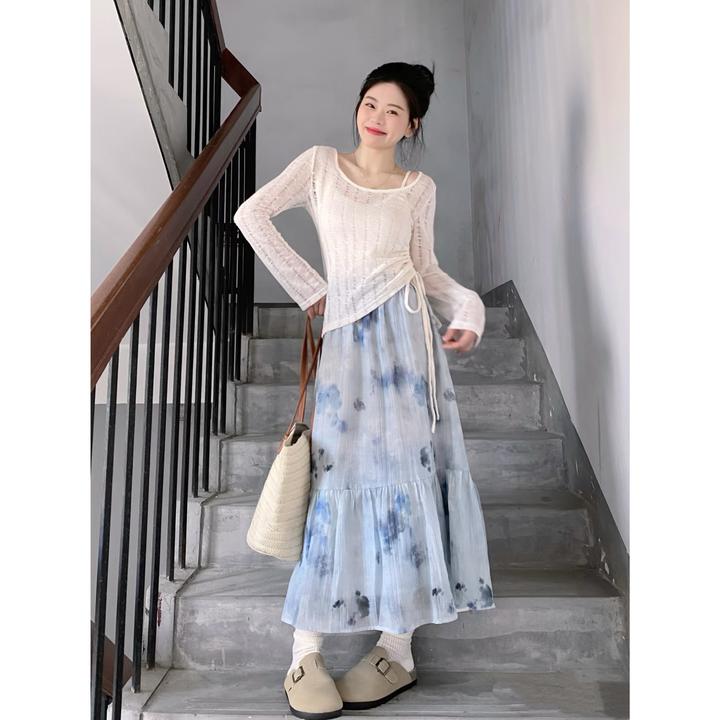 2025春夏装高级感漂亮绑带设计感上衣小清新绝美气质半身裙套装女