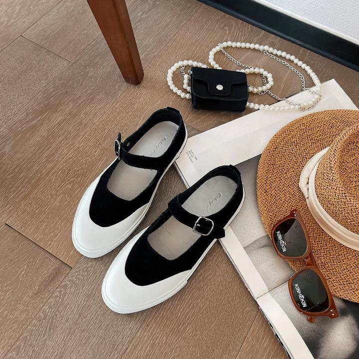 tcze复古TCZE反毛皮平底单鞋学院女神平底轻便休闲鞋