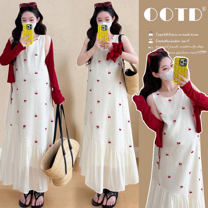 2025夏季新品韩版气质网纱拼接刺绣樱桃+防晒开衫套装春秋针织