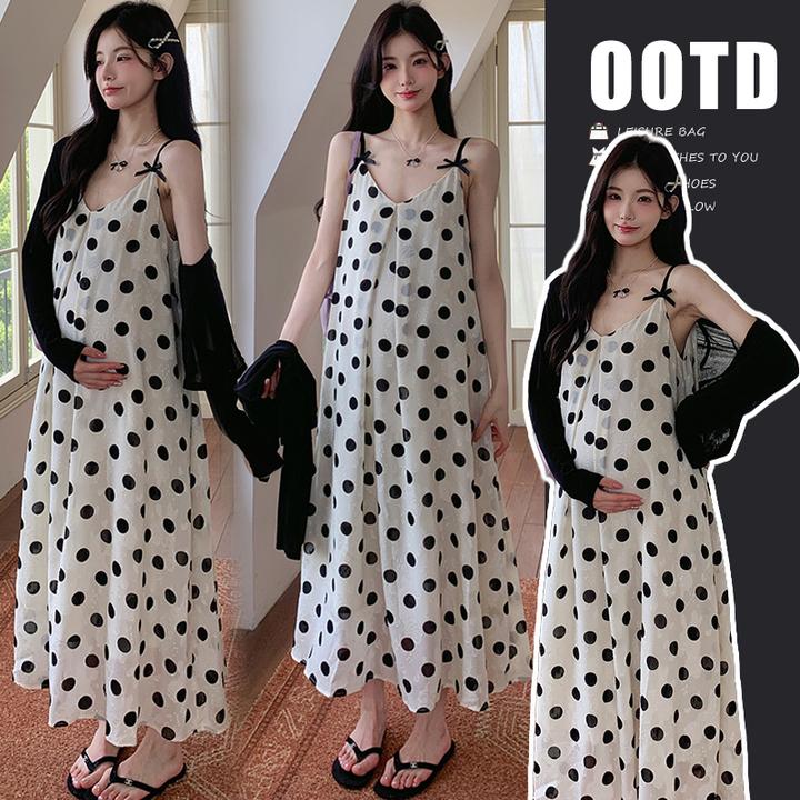 孕妇套装夏装2025新款韩版气质波点连衣裙+防晒衣显瘦夏季两件套