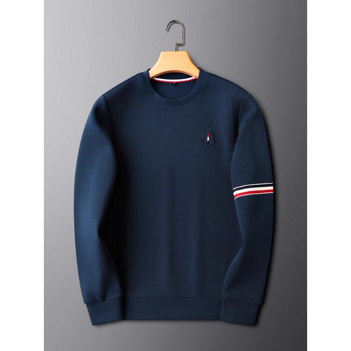 蓝色圆领卫衣男轻奢2025秋季修身简约百搭长袖上衣男士帅气打底衫