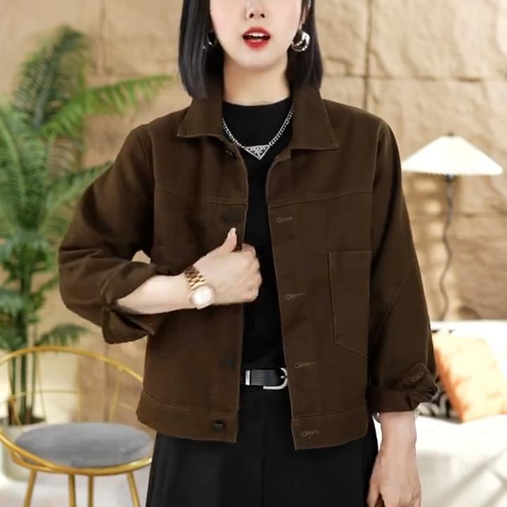 纯棉休闲短外套女2025秋季新款设计感小众洋气宽松显瘦夹克上衣潮