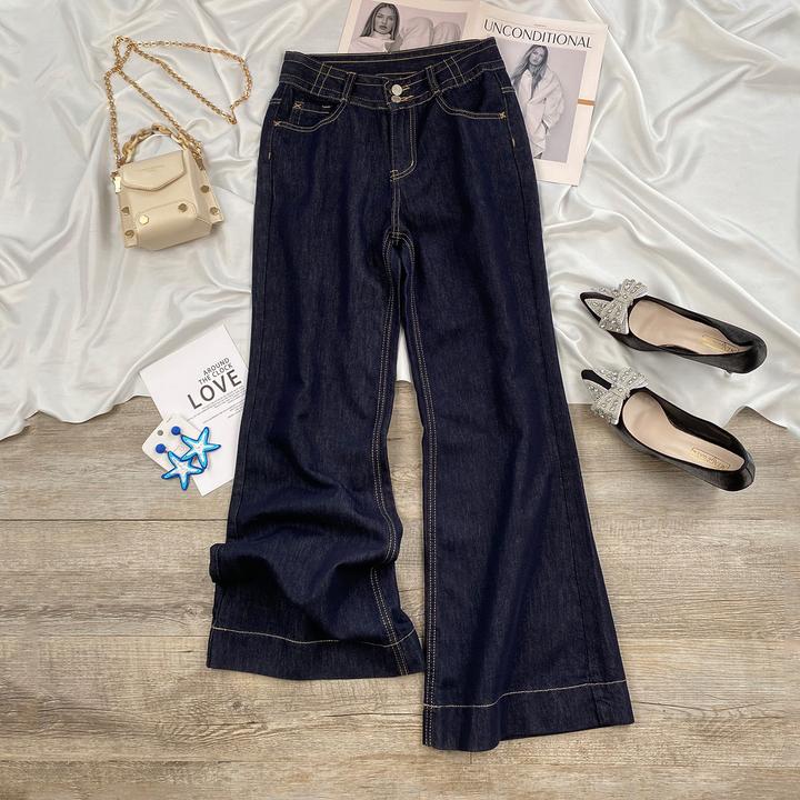 深蓝色微喇牛仔裤女2025秋季新款辣妹低腰宽松垂感不贴腿喇叭裤女