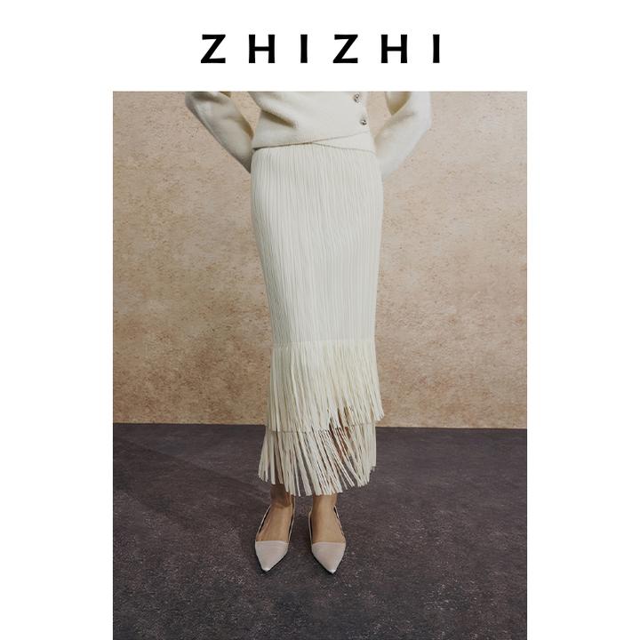 致知 广寒秋 压褶流苏半裙撞色花枝印花肌理优雅摇曳ZZ2EAWBW015