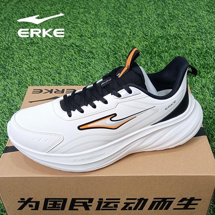 erke/鸿星尔克黑白跑鞋革面跑步鞋运动鞋男士轻便男秋季透气减震