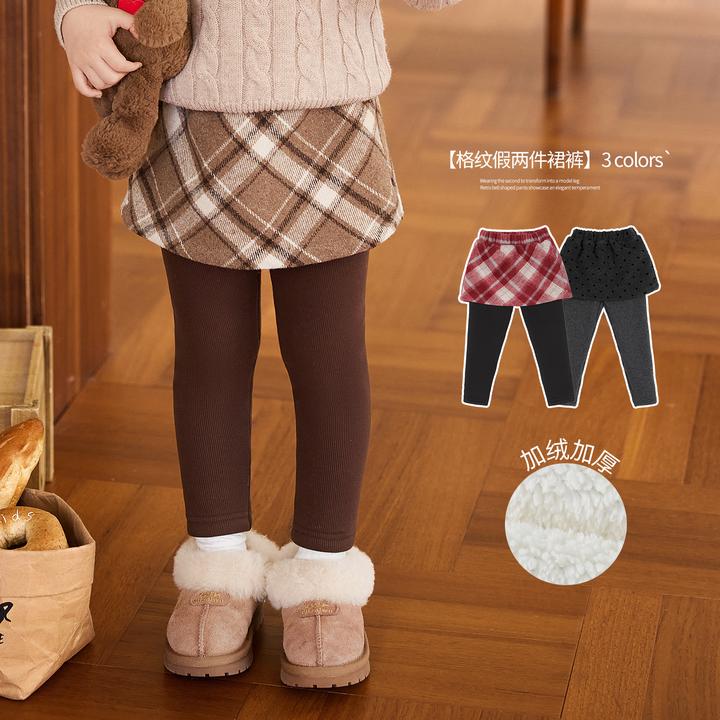 小O宝Okids童装 宝宝假两件加绒裤裙2025年冬季新款裤子 OD594217