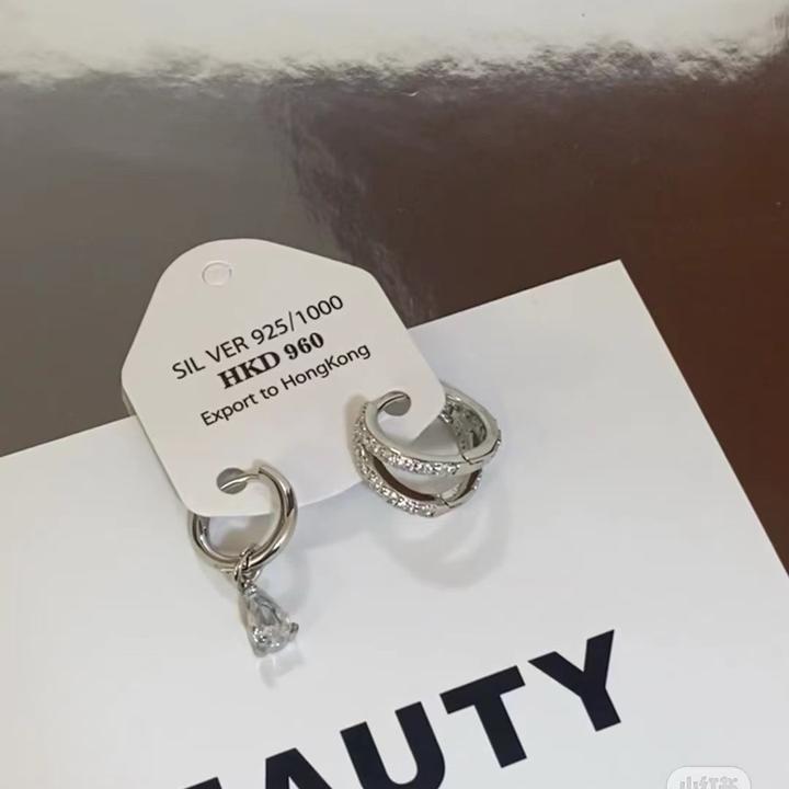 合金无非金属耳饰 气质简约不对称水滴小耳圈两戴个性耳环时尚