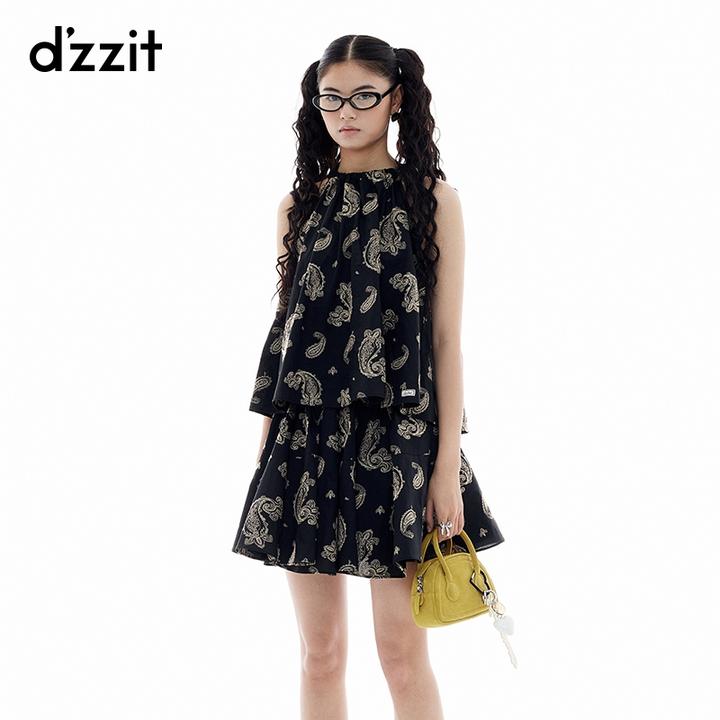 【商场同款】dzzit地素无袖衬衫夏季刺绣挂脖上衣女3J2D2076M