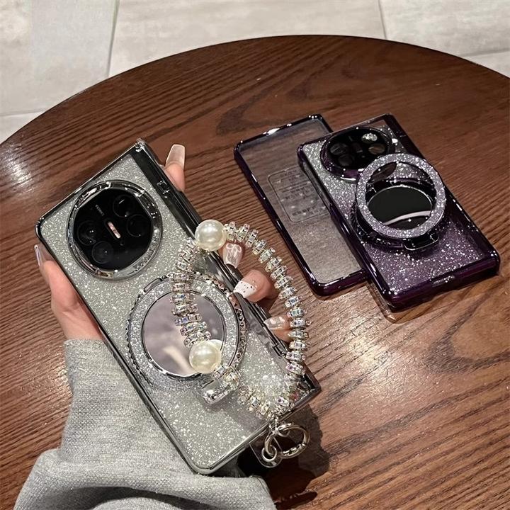 适用华为matex6手机壳matex5电镀渐变闪粉镜面支架壳膜一体保护套