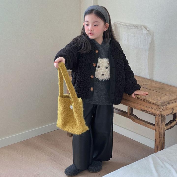 【安安家】女童毛毛外套连帽针织毛衣加绒保暖皮裤三件套潮Z-KY045