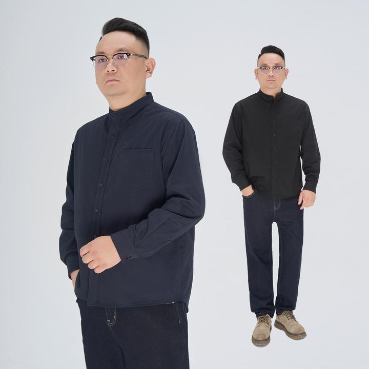 新中式立领衬衫大码男士秋季百搭休闲长袖衬衣高级感通勤外套9383