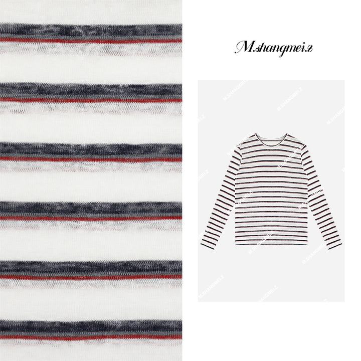 M.SHANGMEI.Z/沐熙【糯米条】美大哥时尚撞色条纹长袖上衣X05T3552