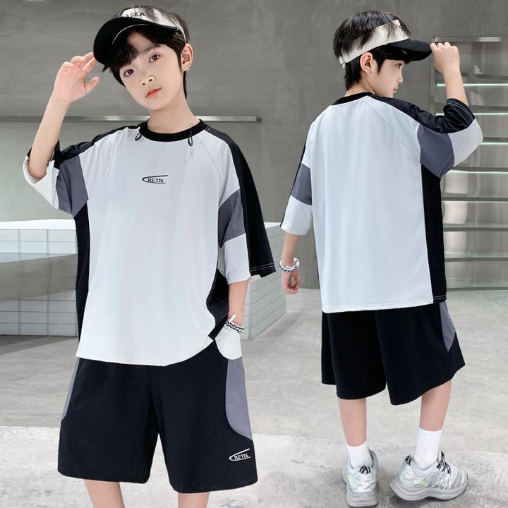 男童夏季凉感运动套装中大童夏季短袖五分裤青少年休闲速干两件套