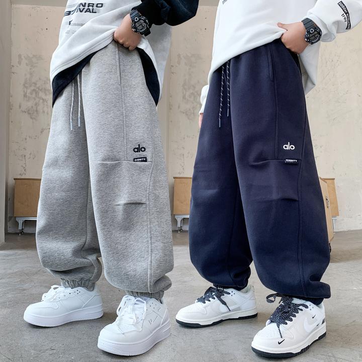 男童裤子春秋新款宽松中大童长裤灰色胖孩青少年束脚儿童运动卫裤