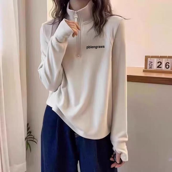 打底衫宽松加厚立领长袖上衣女秋冬季2025新款半拉链内搭德绒