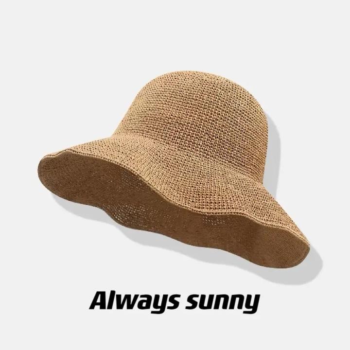 老钱风细草渔夫帽~夏季细钩针编织遮阳帽草帽户外出游可折叠盆帽