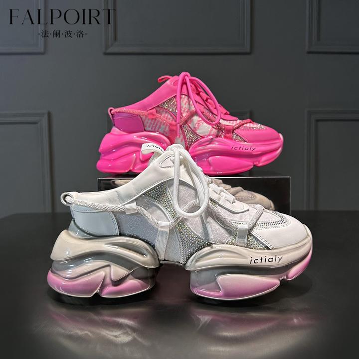 FALPOIRT轻奢小众个性包头半拖鞋女夏季新款厚底真皮水钻老爹潮鞋