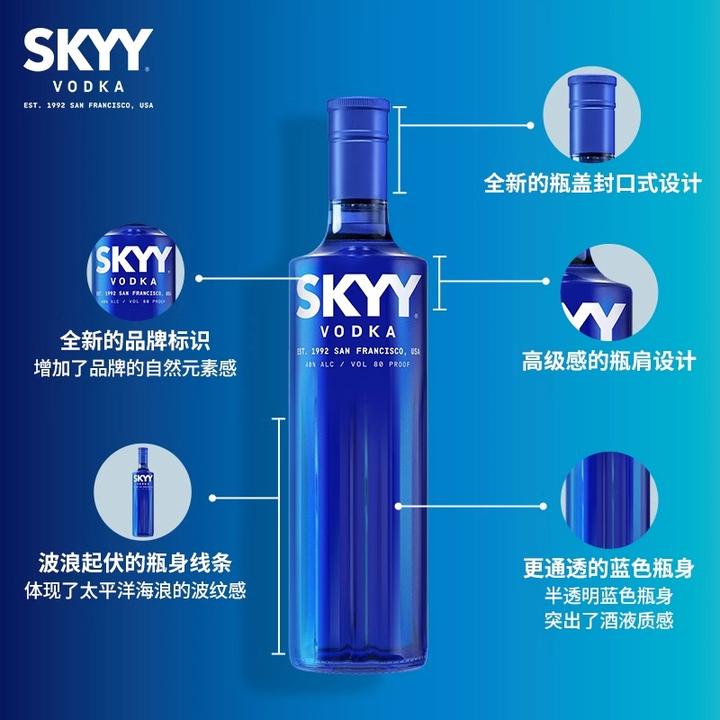 进口洋酒SKYY深蓝伏特加原味750ml正品Vodka 烈酒鸡尾酒基酒特调