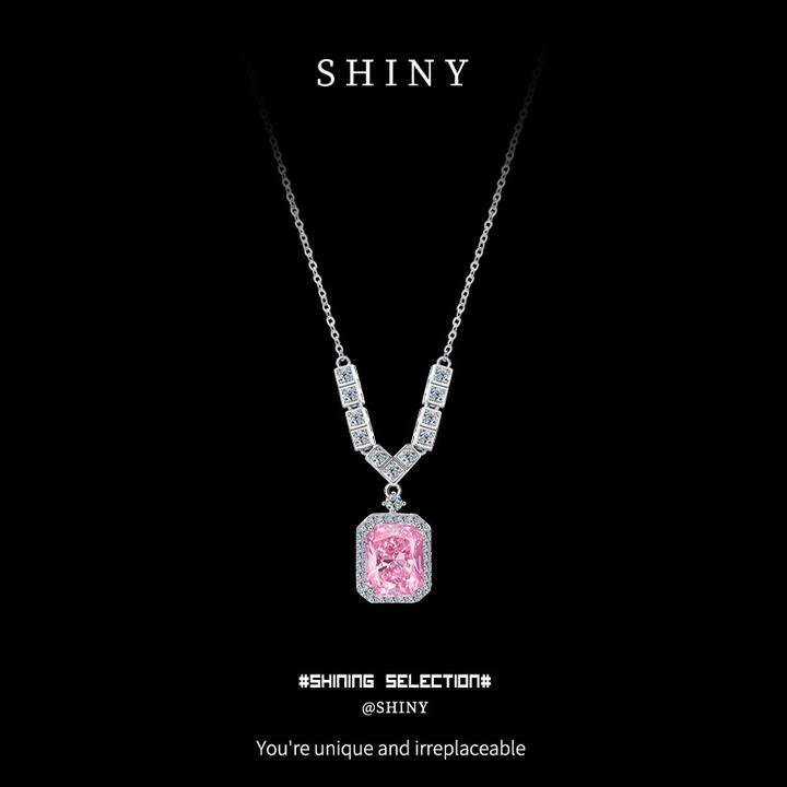 吊坠925银大理石 闪亮银饰s925纯银方糖小众百搭时尚颈链爆款日韩