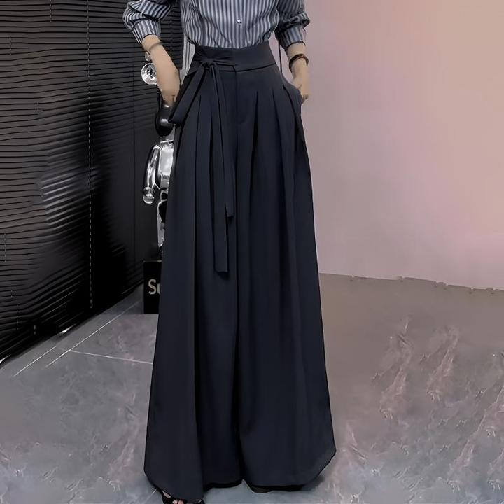 系带收腰阔腿裤高腰垂感A字长裤气质复古设计感西裤遮胯显瘦裤子