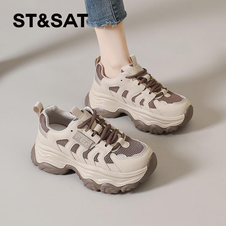 星期六厚底老爹鞋女士2025秋季增高运动鞋显脚小女士休闲复古女鞋