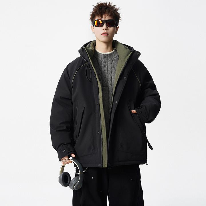 男士羽绒服2025新款冬季加厚流光户外机能风大码连帽保暖工装外套