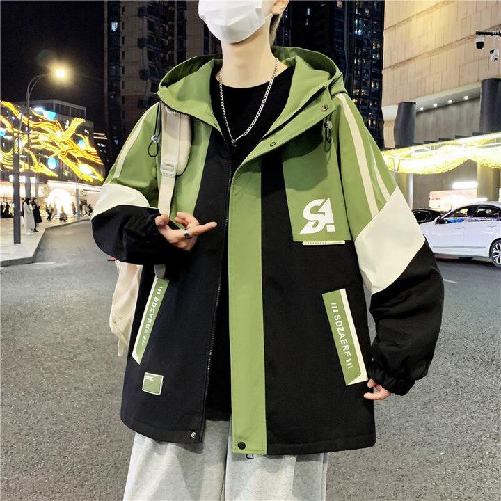 春季新款青少年初中学生男士休闲夹克潮流宽松百搭连帽外套冲锋衣