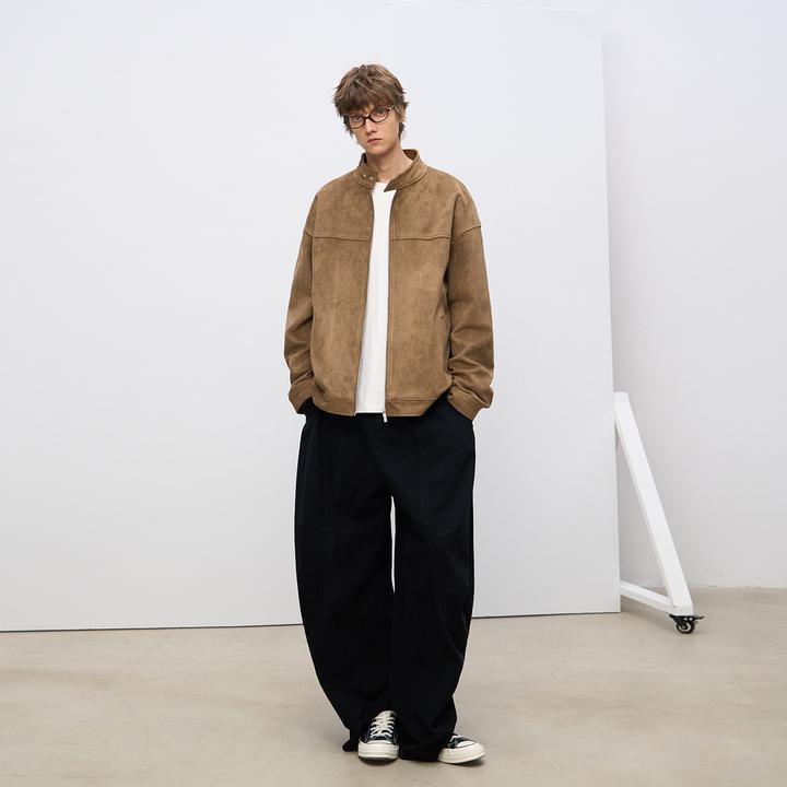 CLIMAX VISION美式复古风自然做旧仿麂皮绒休闲立领夹克外套