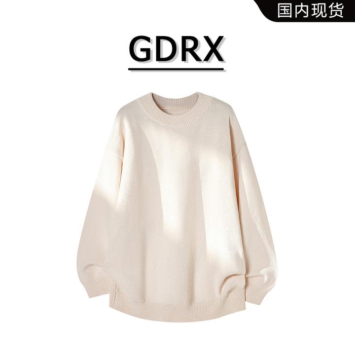 GDRX美式简约圆领针织衫毛衣男2025秋季新款休闲宽松潮流纯色上衣