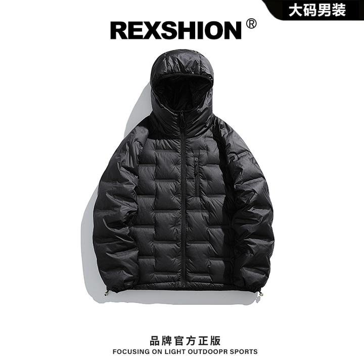 REXSHION连帽情侣宽松休闲外套男2025冬季新款户外轻薄拼色羽绒服