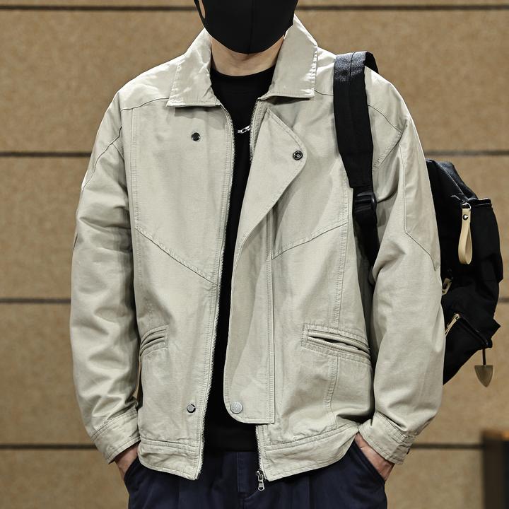 美式高端痞帅休闲夹克外套男宽松外穿翻领工装长袖秋冬新款上衣男