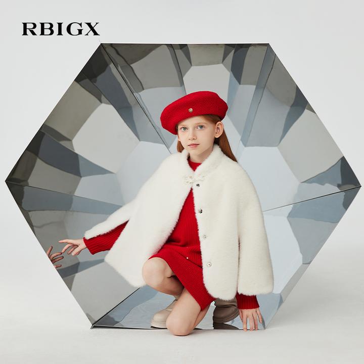 RBIGX瑞比克童装2025冬季新款优雅贵族潮流毛毛斗篷
