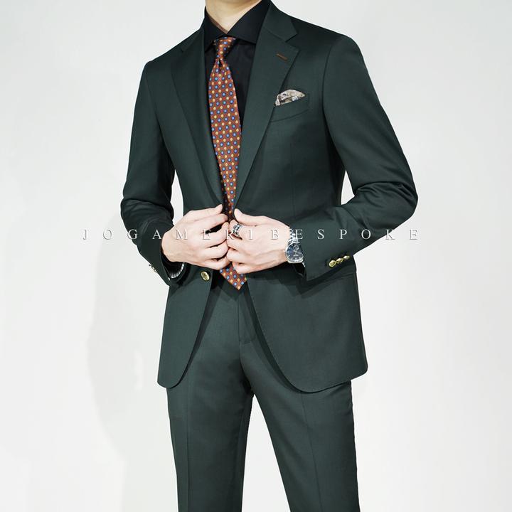 【高定成衣】雅致墨绿色超细纯羊毛复古休闲西服外套 半麻衬工艺