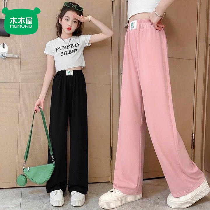 木木屋新款夏季女童阔腿裤儿童薄款洋气直筒休闲裤中大童垂感裤子