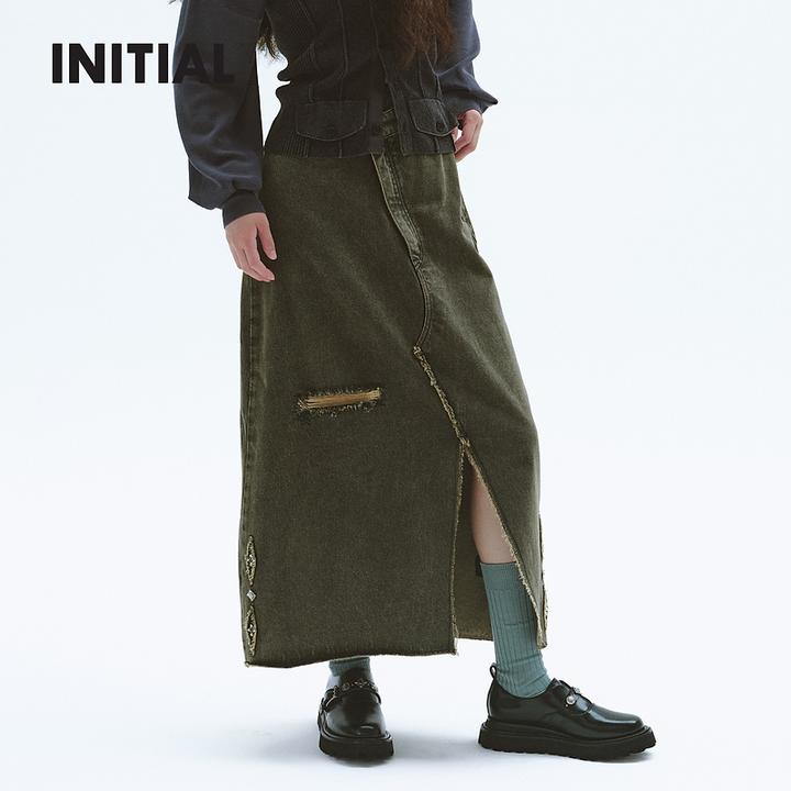 【油渍摇滚】INITIAL24秋季新款美拉德牛仔半身裙女24FKTFMCDM095