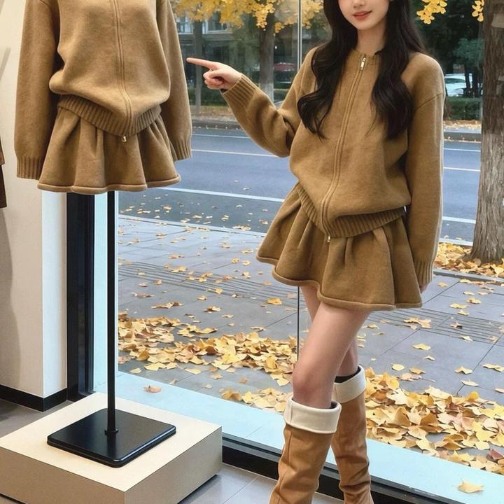 La Chapelle/拉夏贝尔秋冬款半身裙毛衣开衫针织一整套两件冬装c