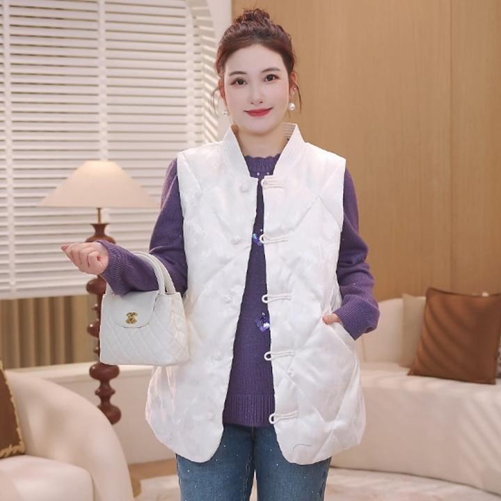 【新中式盘扣羽绒马甲】MsShe大码女装2025冬款90白鸭绒S~E2510012