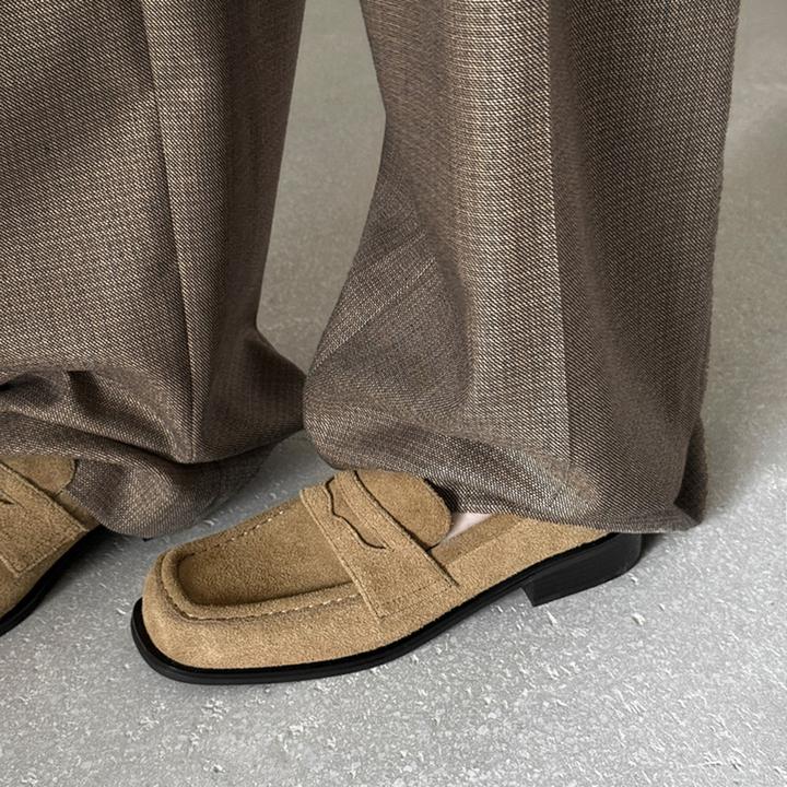 真皮英伦风乐福鞋女2025秋冬新款一脚蹬方头粗跟深口小皮鞋jk单鞋